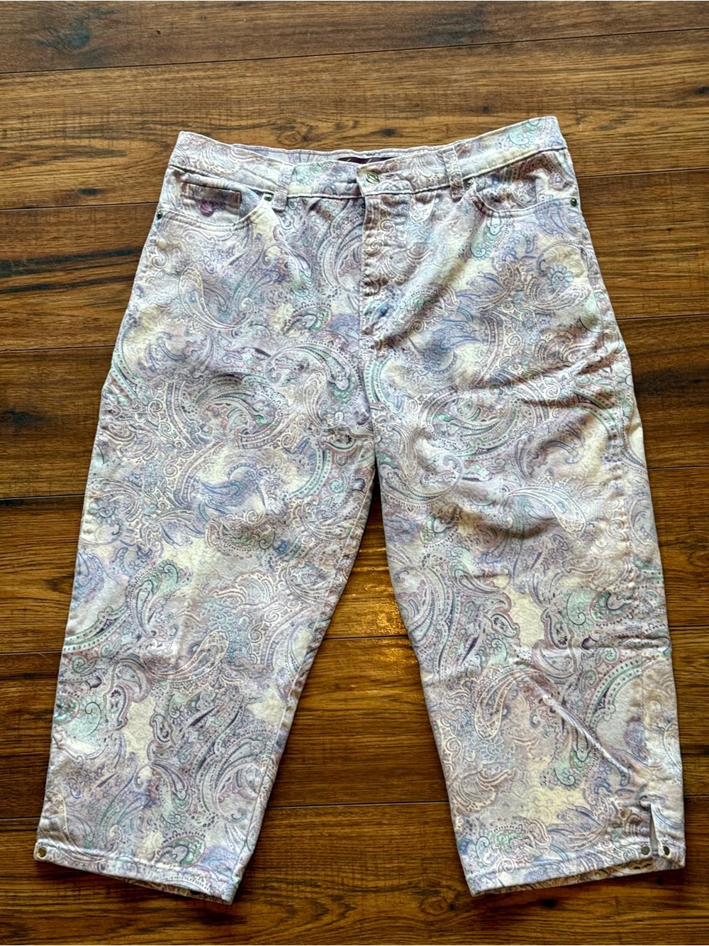Vintage Y2K Pastel Paisley capri Jeans • Romantic Coquette Denim • Size 14
